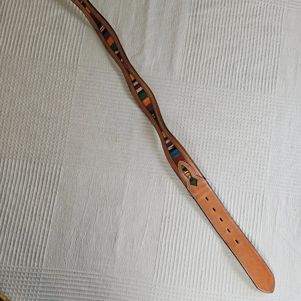 Nocona Multicolor Woven Inset Leather‎ Belt Sz 34 Tan Brown